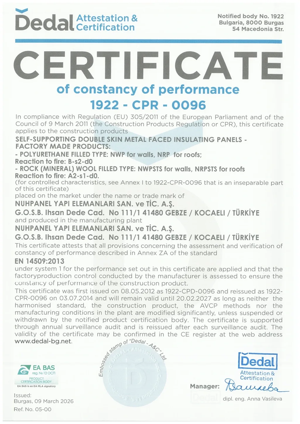 CE / CPR, Performans beyanı