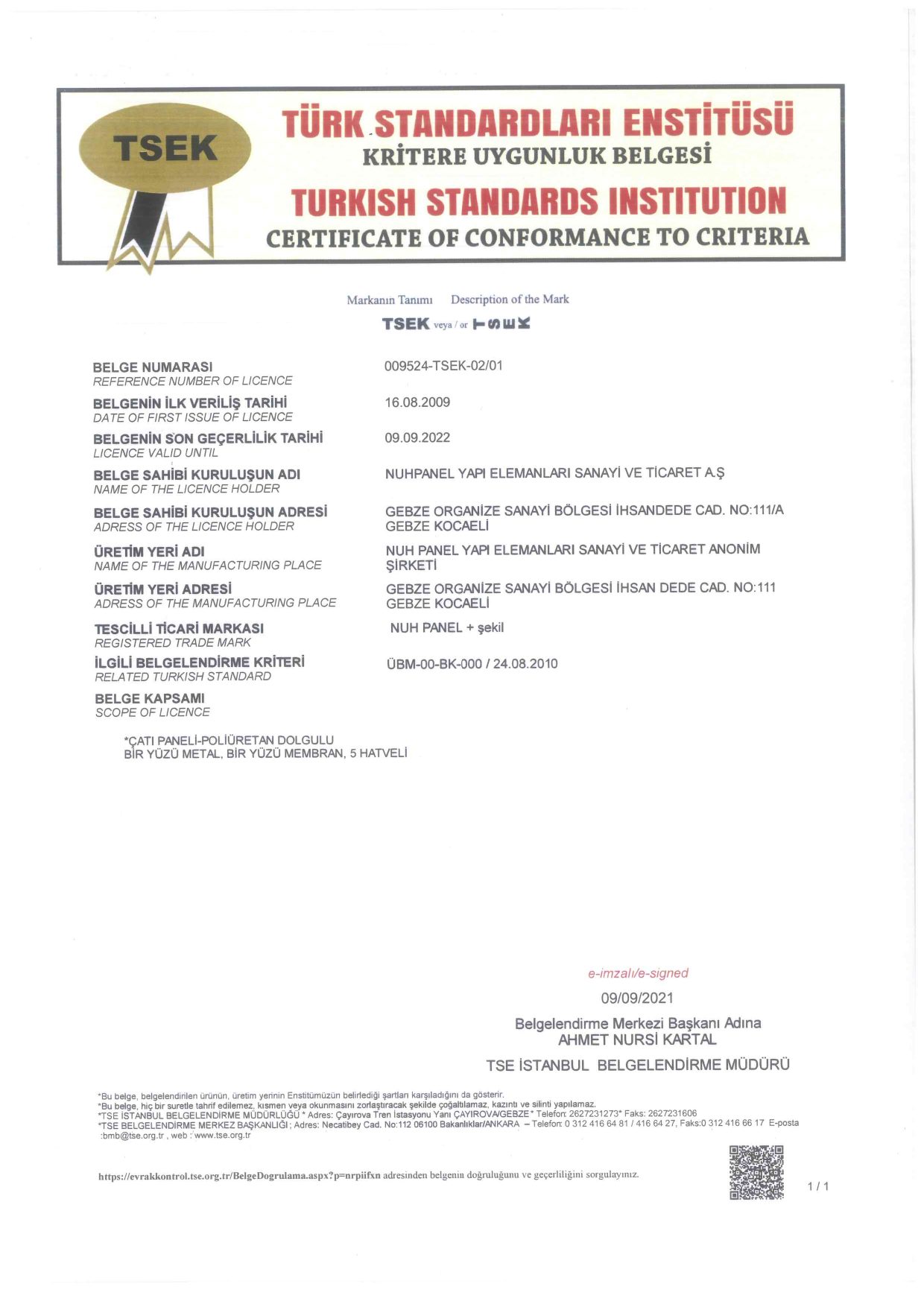 TSE Türk Standardlarına Uygunluk Belgesi (1)